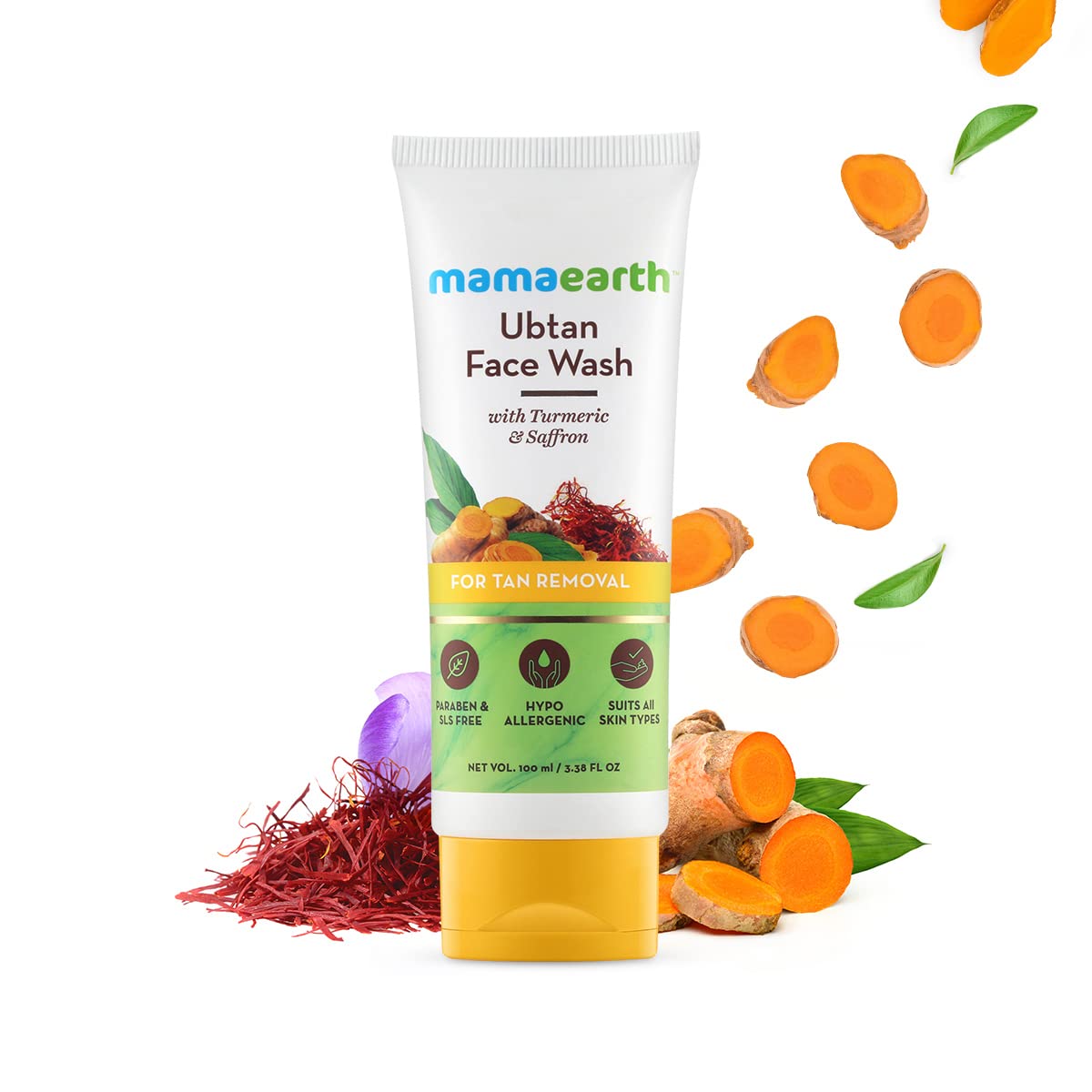 Mamaearth Ubtan Natural Face Wash with Turmeric & Saffron for Tan Removal and Skin Brightening 100 ml (Pack of 2)