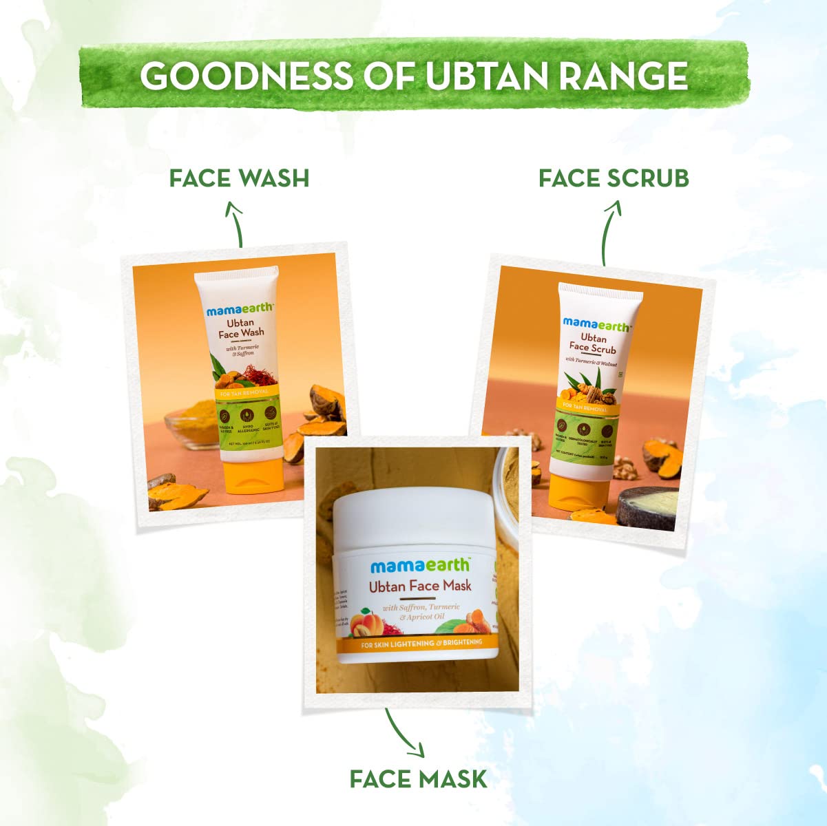 Mamaearth Ubtan Natural Face Wash with Turmeric & Saffron for Tan Removal and Skin Brightening 100 ml (Pack of 2)