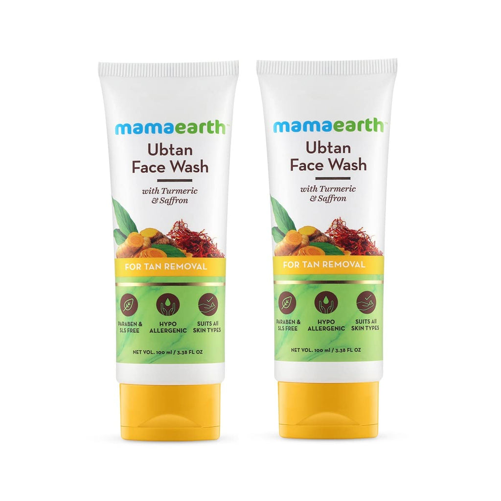Mamaearth Ubtan Natural Face Wash with Turmeric & Saffron for Tan Removal and Skin Brightening 100 ml (Pack of 2)