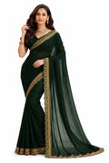 Women's Saree Georgette Golden Embroidery Border Beads work Saree with Blouse Piece