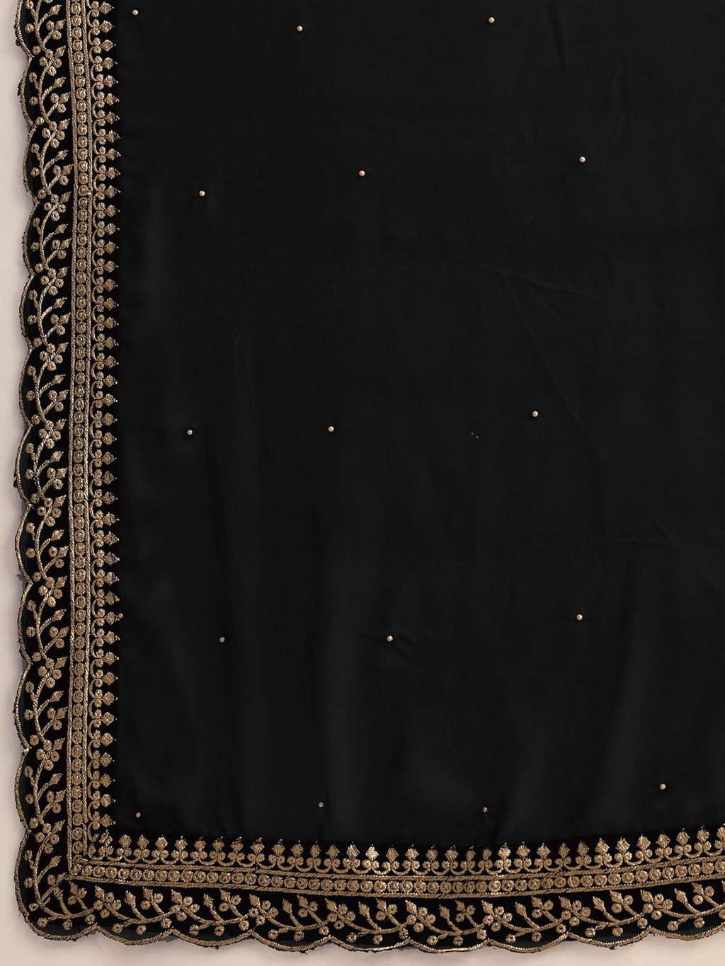 Women's Saree Georgette Golden Embroidery Border Beads work Saree with Blouse Piece