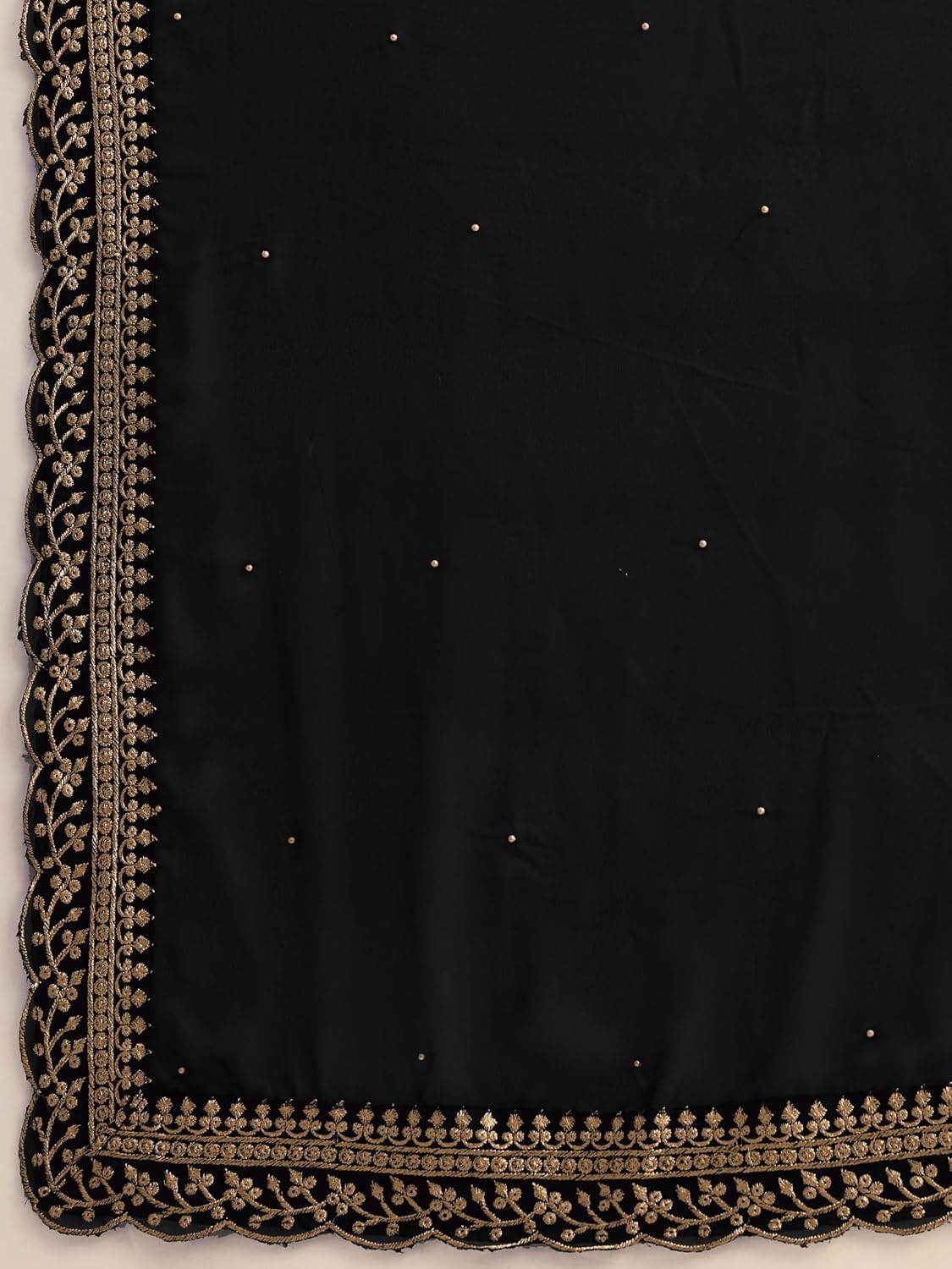 Women's Saree Georgette Golden Embroidery Border Beads work Saree with Blouse Piece